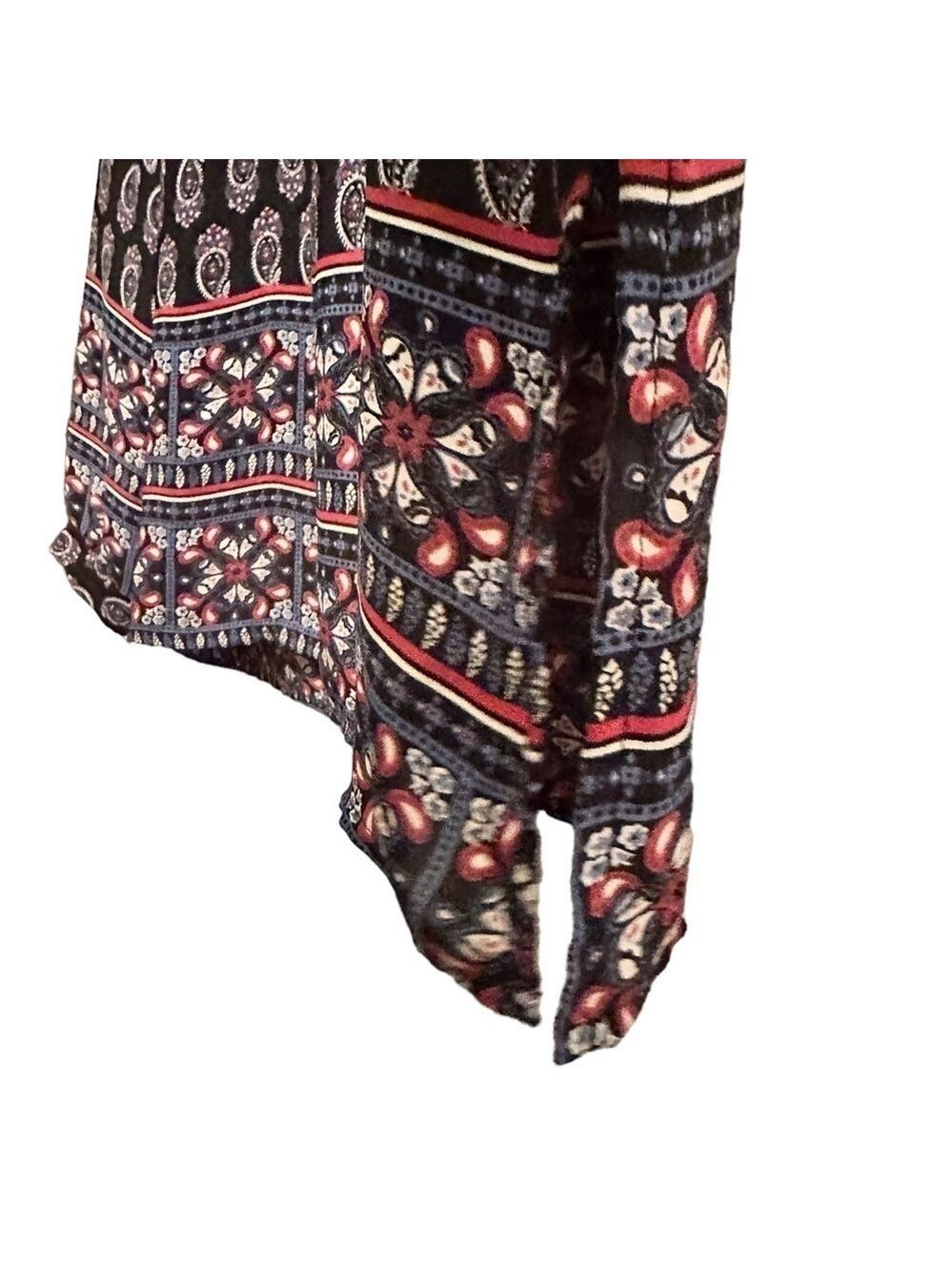 Lush Paisley Summer Sheer Blouse Womens Medium Black, Blue, Red Long Sleeves - Picture 12 of 16